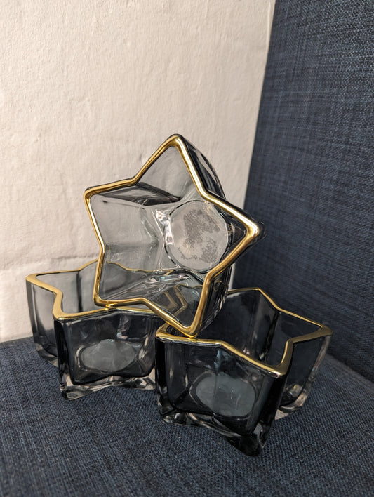 Grey Glass Star Tealight Holder